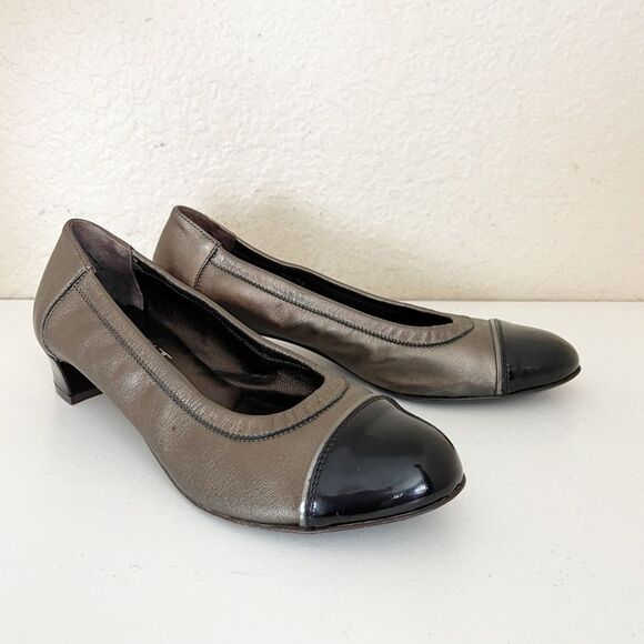 AGL Black Leather Cap Toe ballet Heel Pumps. 37/7 - Picture 1 of 12